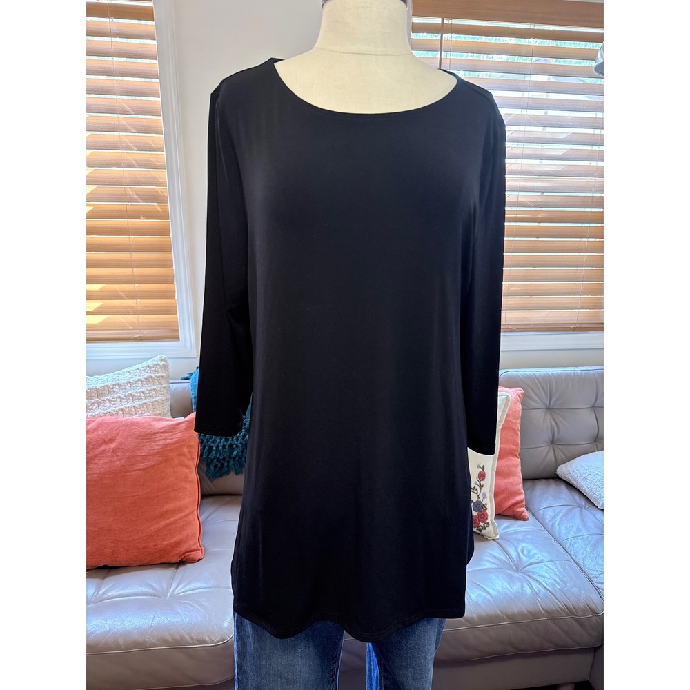 JM Collection Knit Dressing Tunic Top Deep Black Petite Large PL 100171934PT